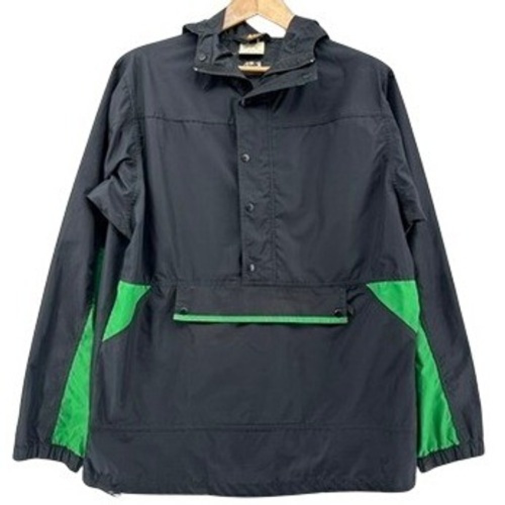 VTG 90s REI Anorak Windbreaker Jacket Mens M Black Green Hooded Pullover Gorp